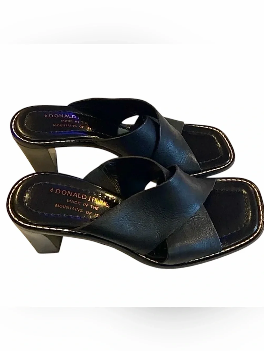 Donald J. Pliner Black Leather Twist Strap Heeled Mules Size 10